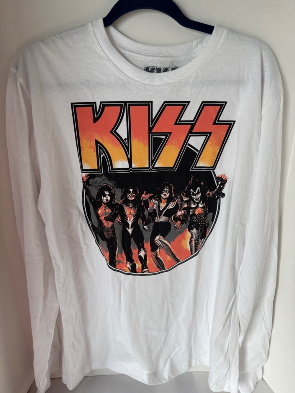 DONATED - Kiss White Long-Sleeve Tee with Orange-Red Band Logo